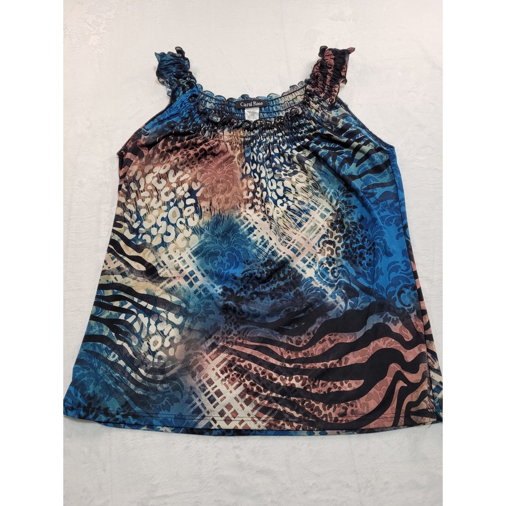 NWT Carol Rose Tank Top Womens Large Blue Brown Animal Print
